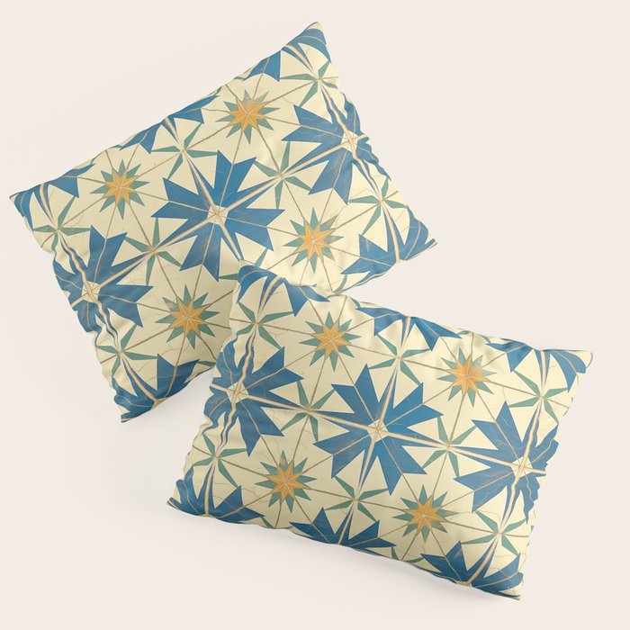 Mediterranean Blue Star Tile Pattern with Rustic Charm Pillow Sham Gallery Image 3