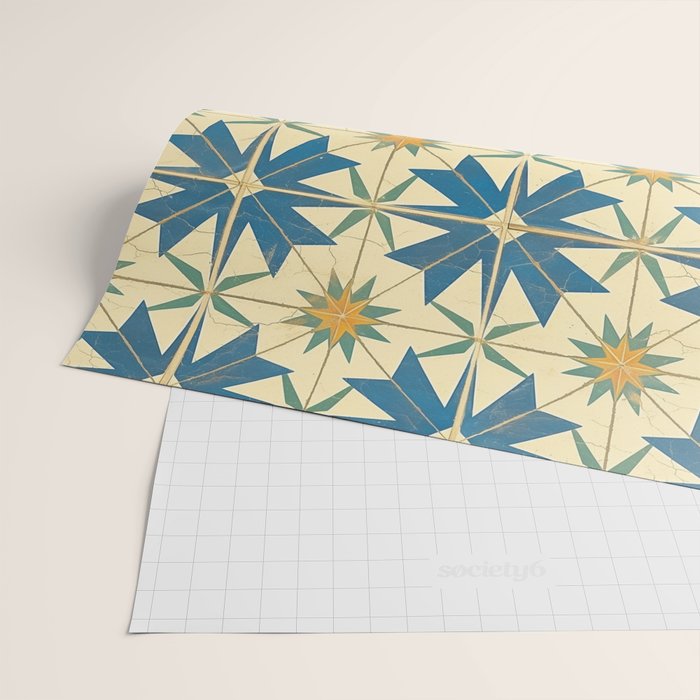 Mediterranean Blue Star Tile Pattern with Rustic Charm Wrapping Paper Gallery Image 2
