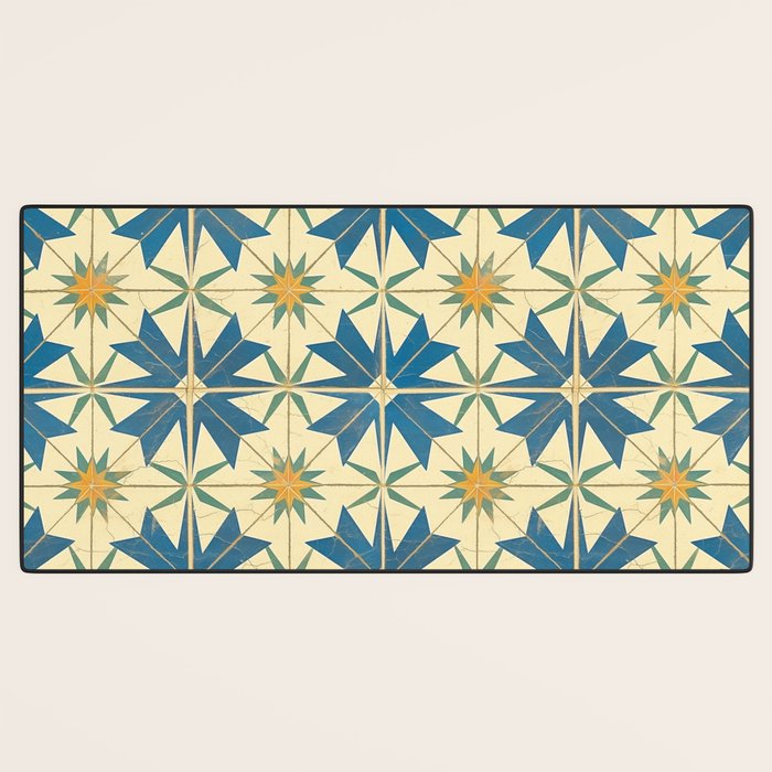 Mediterranean Blue Star Tile Pattern with Rustic Charm Desk Mat Gallery Image 3