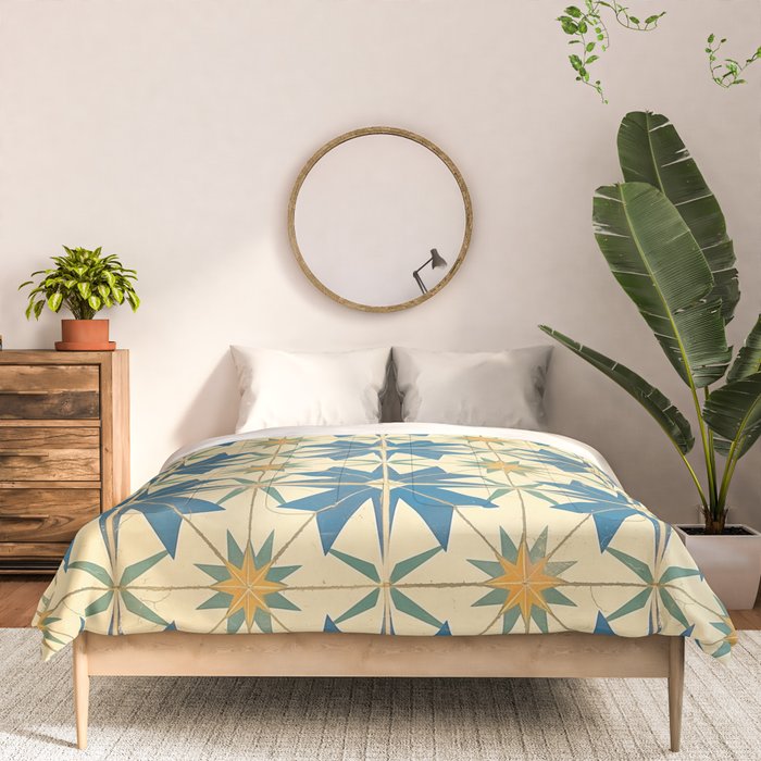 Mediterranean Blue Star Tile Pattern with Rustic Charm Comforter Gallery Image 3
