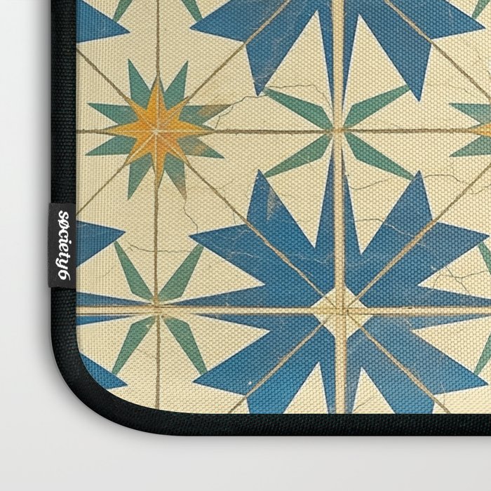 Mediterranean Blue Star Tile Pattern with Rustic Charm Laptop Sleeve Gallery Image 3