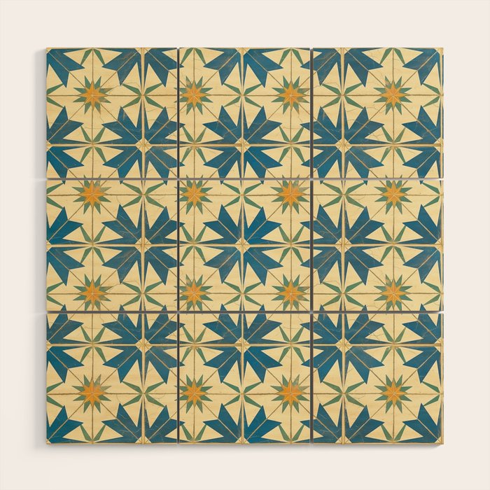 Mediterranean Blue Star Tile Pattern with Rustic Charm Wood Wall Art Gallery Image 1