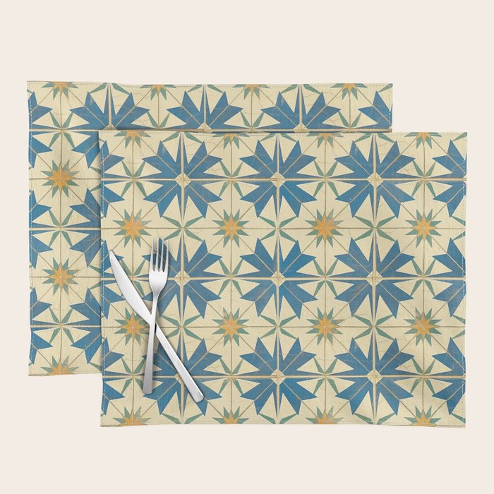Mediterranean Blue Star Tile Pattern with Rustic Charm Placemat Gallery Image 1