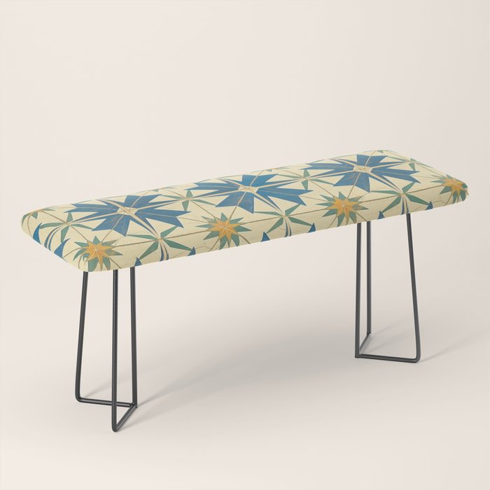 Mediterranean Blue Star Tile Pattern with Rustic Charm Bench Gallery Image 1