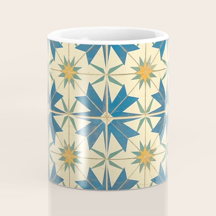 Mediterranean Blue Star Tile Pattern with Rustic Charm Coffee Mug Gallery Image 4