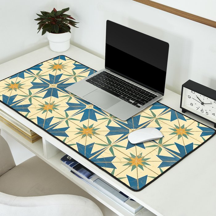 Mediterranean Blue Star Tile Pattern with Rustic Charm Desk Mat Gallery Image 2