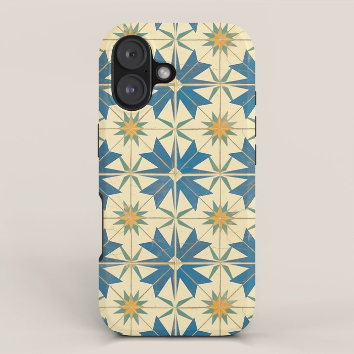 Mediterranean Blue Star Tile Pattern with Rustic Charm iPhone Case Gallery Image 1
