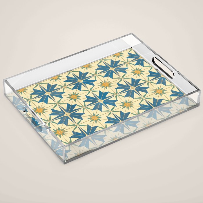 Mediterranean Blue Star Tile Pattern with Rustic Charm Acrylic Tray Gallery Image 1