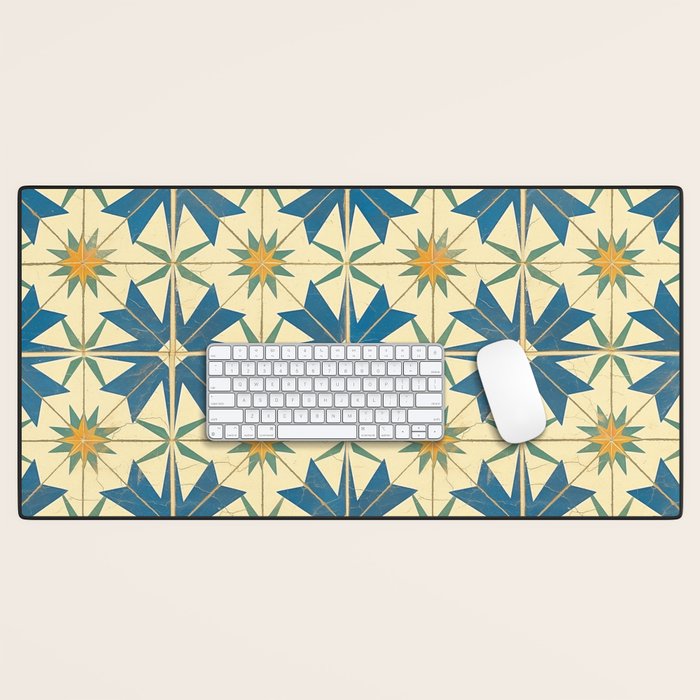 Mediterranean Blue Star Tile Pattern with Rustic Charm Desk Mat Gallery Image 1