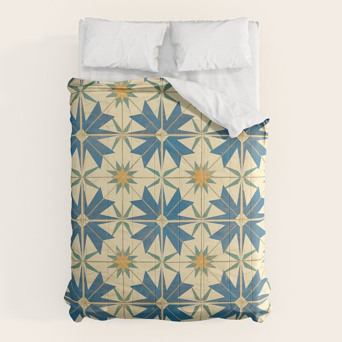 Mediterranean Blue Star Tile Pattern with Rustic Charm Comforter Gallery Image 6
