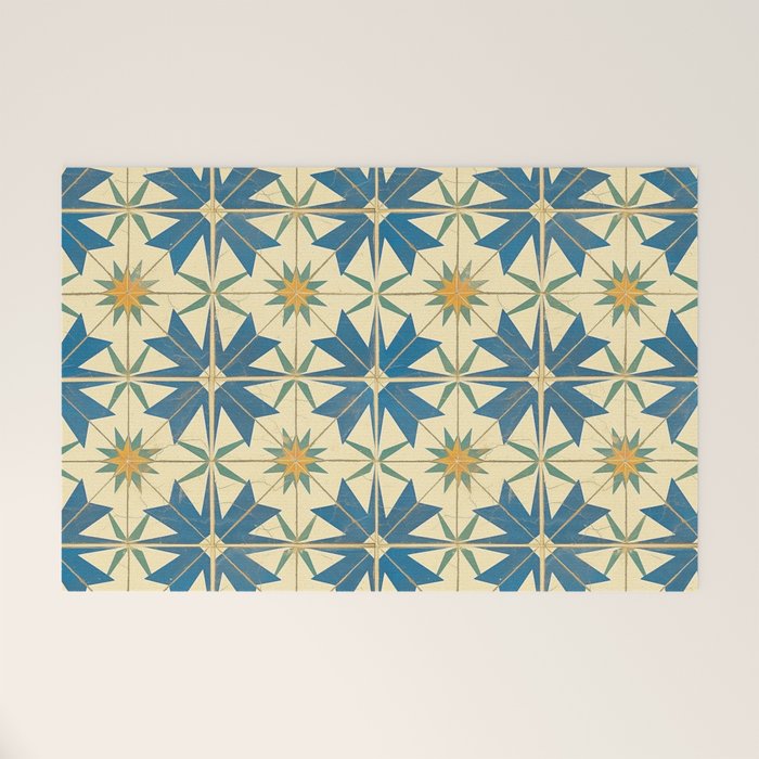 Mediterranean Blue Star Tile Pattern with Rustic Charm Welcome Mat Gallery Image 1