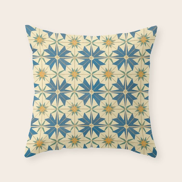 Mediterranean Blue Star Tile Pattern with Rustic Charm Throw Pillow Gallery Image 6