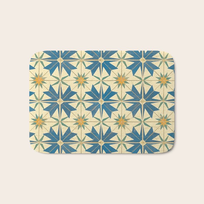 Mediterranean Blue Star Tile Pattern with Rustic Charm Bath Mat Gallery Image 1