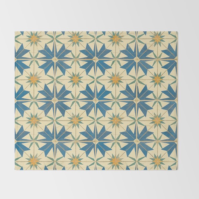 Mediterranean Blue Star Tile Pattern with Rustic Charm Throw Blanket Gallery Image 2
