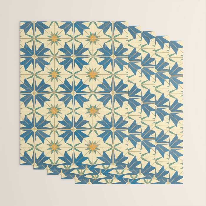 Mediterranean Blue Star Tile Pattern with Rustic Charm Wrapping Paper Gallery Image 3