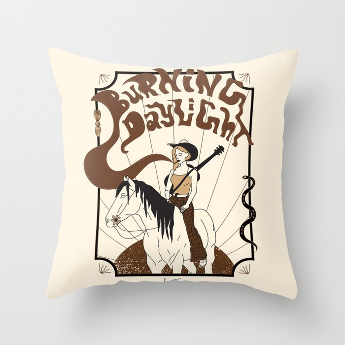 Burning Daylight - Black, Cream, Rust Throw Pillow Gallery Image 1