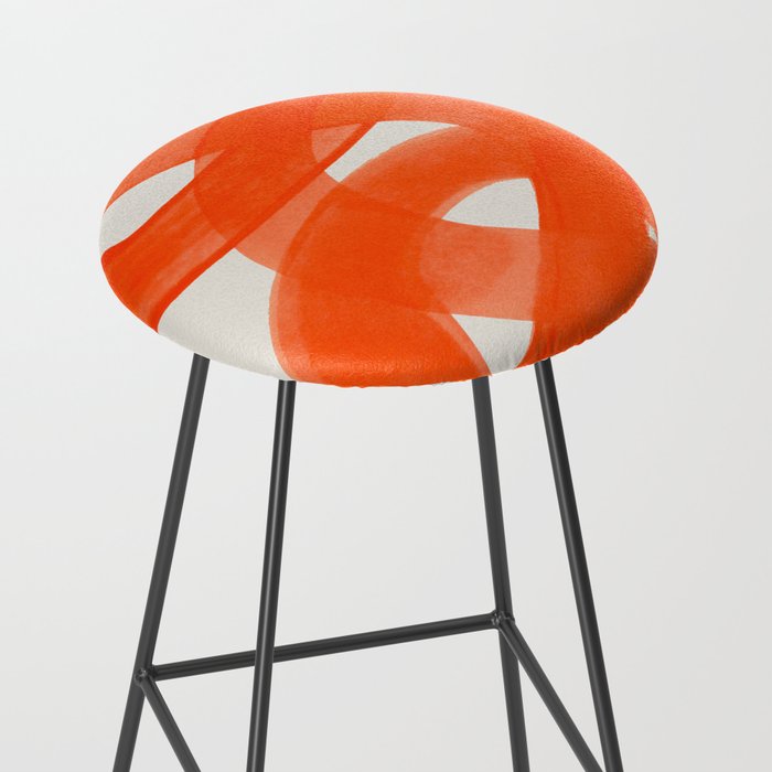 Mid Century Modern Abstract Painting Orange Watercolor Brush Strokes Stool Gallery Image 2