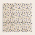 Elegant blush blue yellow watercolor floral pattern Wood Wall Art Gallery Image 1