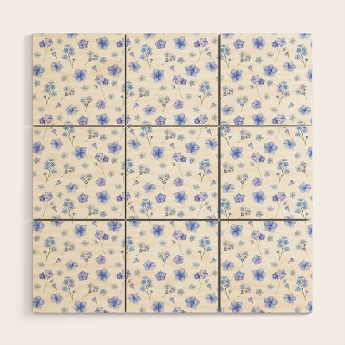 Elegant blush blue yellow watercolor floral pattern Wood Wall Art Gallery Image 1
