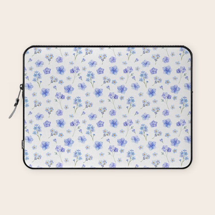 Elegant blush blue yellow watercolor floral pattern Laptop Sleeve Gallery Image 1