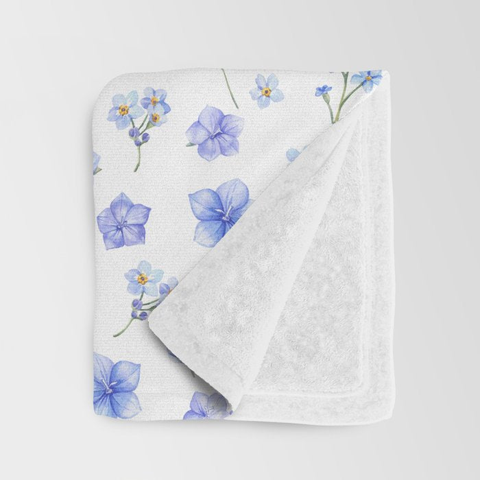 Elegant blush blue yellow watercolor floral pattern Throw Blanket Gallery Image 3