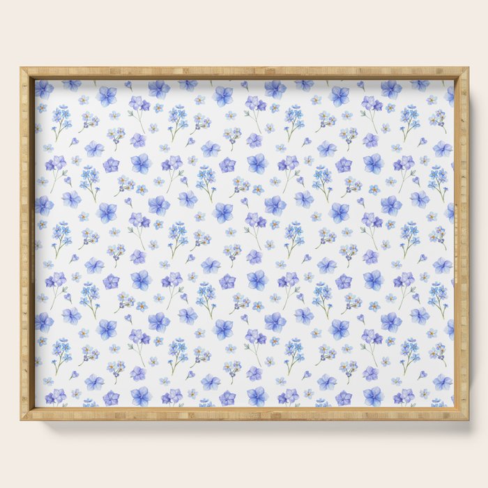 Elegant blush blue yellow watercolor floral pattern Serving Tray Gallery Image 1