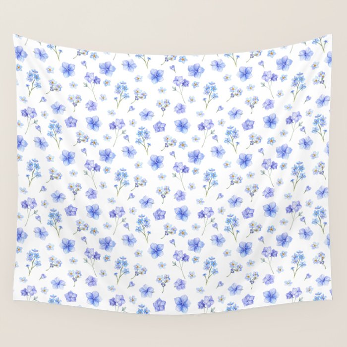 Elegant blush blue yellow watercolor floral pattern Wall Tapestry Gallery Image 4