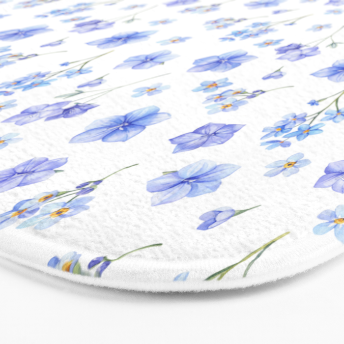 Elegant blush blue yellow watercolor floral pattern Bath Mat Gallery Image 3