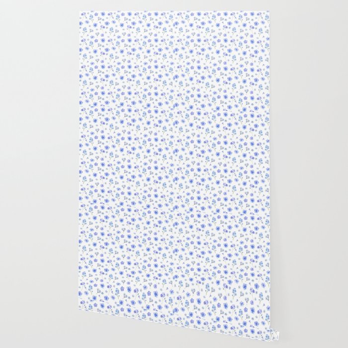 Elegant blush blue yellow watercolor floral pattern Wallpaper Gallery Image 2