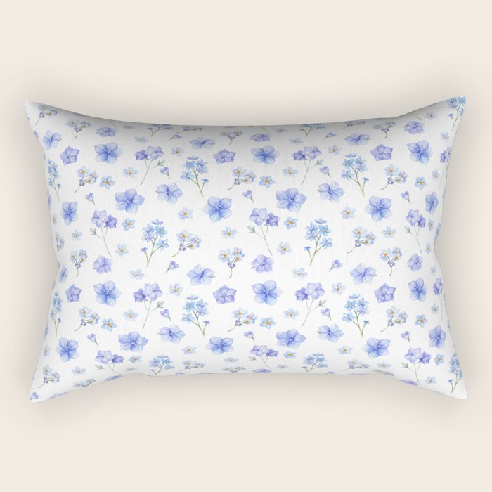 Elegant blush blue yellow watercolor floral pattern Rectangular Pillow Gallery Image 1