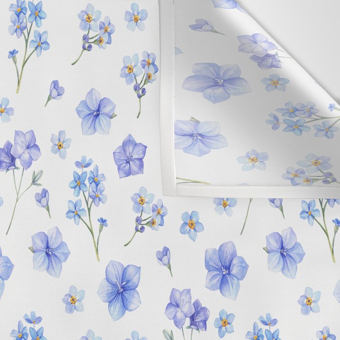 Elegant blush blue yellow watercolor floral pattern Wall Tapestry Gallery Image 3