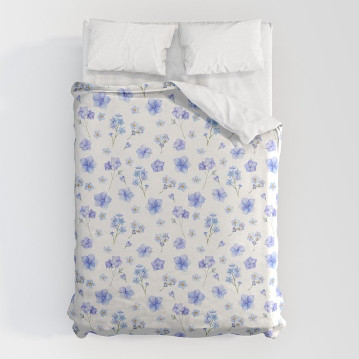 Elegant blush blue yellow watercolor floral pattern Duvet Cover Gallery Image 6