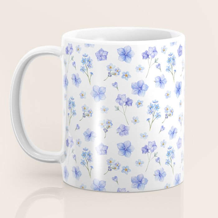 Elegant blush blue yellow watercolor floral pattern Coffee Mug Gallery Image 3
