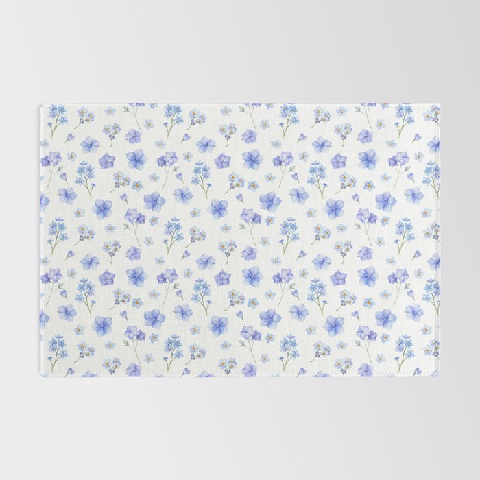 Elegant blush blue yellow watercolor floral pattern Rug Gallery Image 2