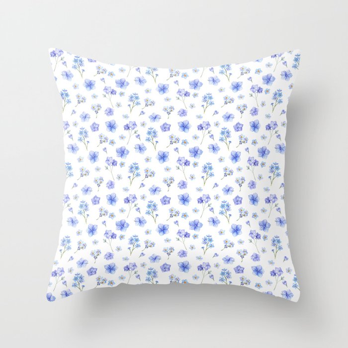 Elegant blush blue yellow watercolor floral pattern Throw Pillow Gallery Image 6