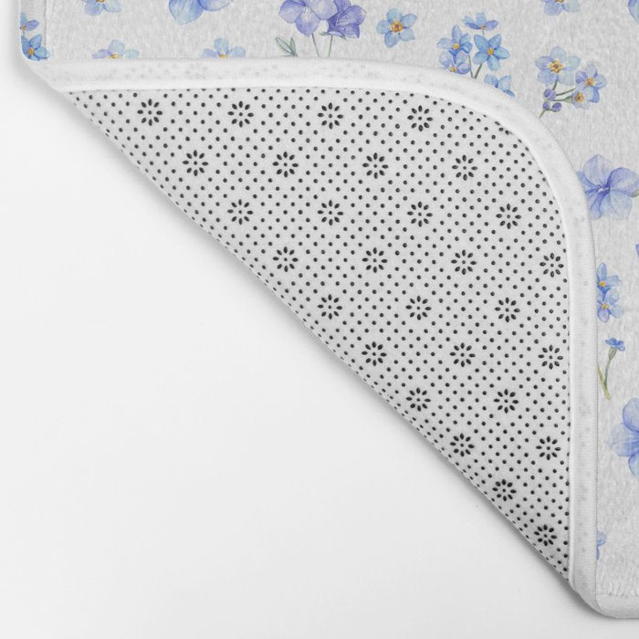 Elegant blush blue yellow watercolor floral pattern Bath Mat Gallery Image 2