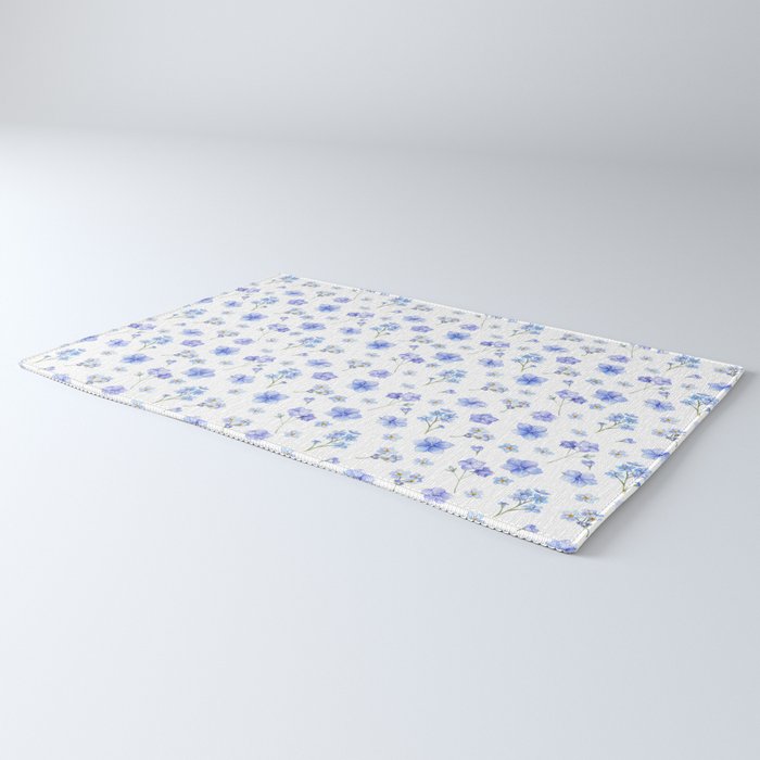 Elegant blush blue yellow watercolor floral pattern Rug Gallery Image 3