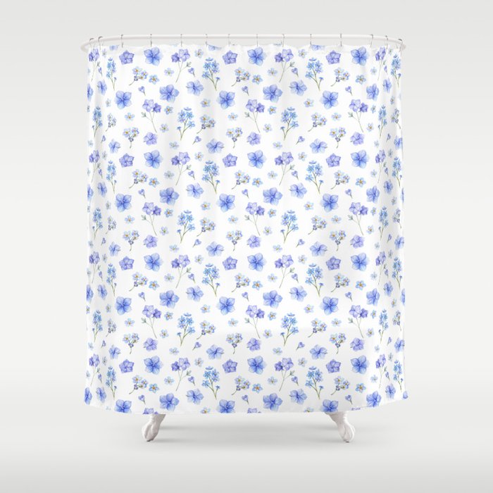 Elegant blush blue yellow watercolor floral pattern Shower Curtain Gallery Image 1