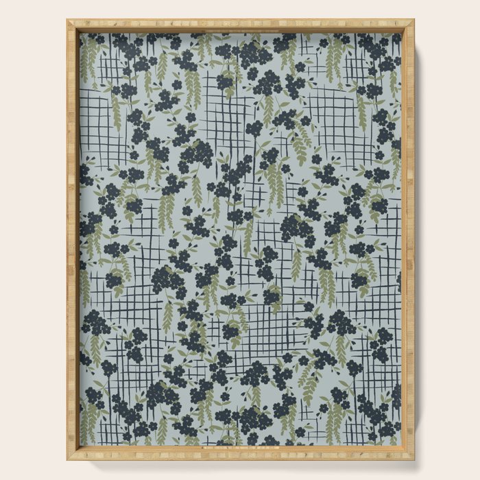 Blue floral with checks Serving Tray Gallery Image 1