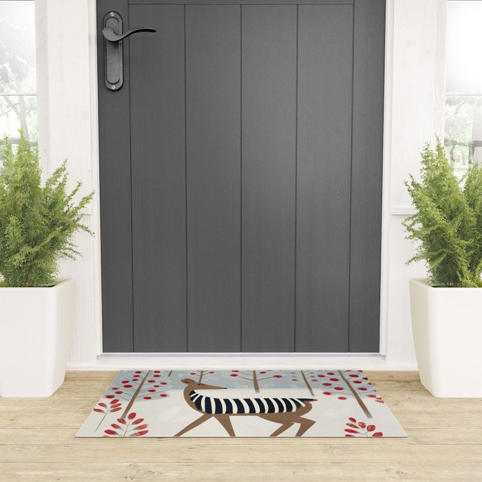 Deer In the Snowy Forest Welcome Mat Gallery Image 3