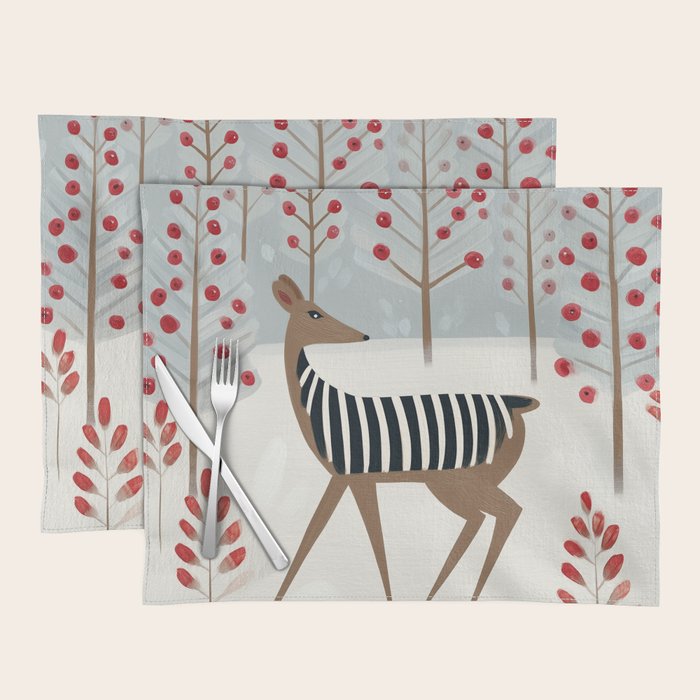 Deer In the Snowy Forest Placemat Gallery Image 1