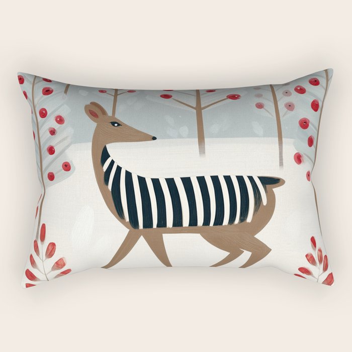 Deer In the Snowy Forest Rectangular Pillow Gallery Image 2