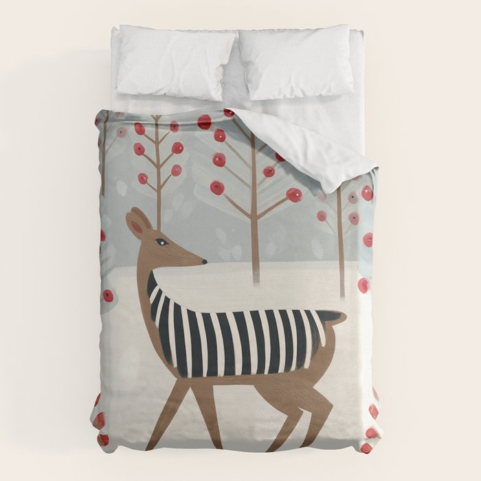 Deer In the Snowy Forest Duvet Cover Gallery Image 1