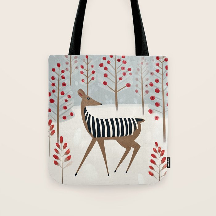 Deer In the Snowy Forest Tote Bag Gallery Image 1