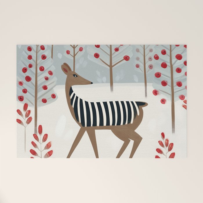 Deer In the Snowy Forest Welcome Mat Gallery Image 1