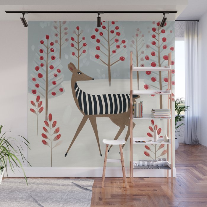 Deer In the Snowy Forest Wall Mural Gallery Image 1