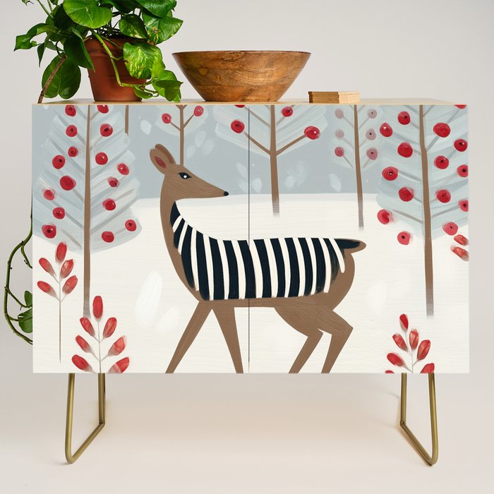 Deer In the Snowy Forest Credenza Gallery Image 1