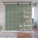 Dark Forest Green and White Gingham Check Wall Mural Gallery Image 1