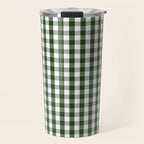 Dark Forest Green and White Gingham Check Travel Mug Gallery Image 1