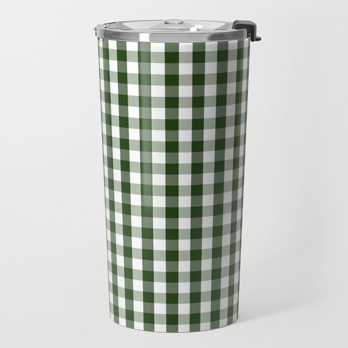 Dark Forest Green and White Gingham Check Travel Mug Gallery Image 2